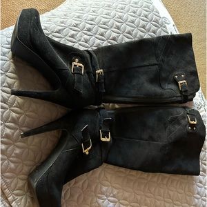 Black Suede Dolly boots with inside zipper